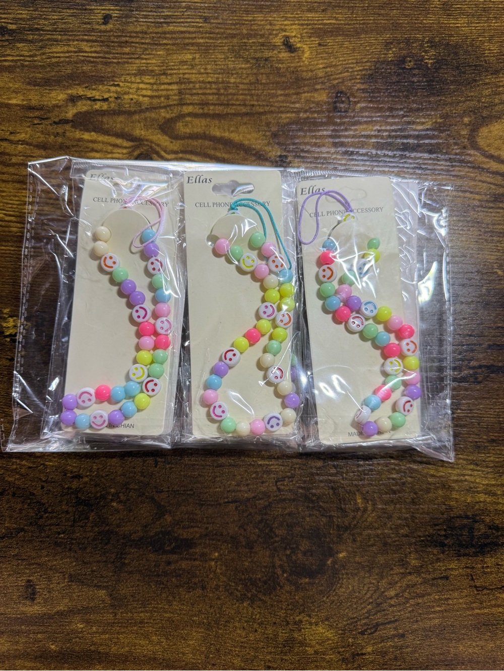 6 Packs Ella Kids Pastel Multicolor Smiley Beaded Phone Charm Strap